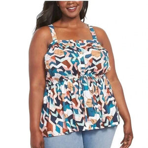 Lane Bryant Sleeveless CrossBack Button front Geo print multi color halter 28